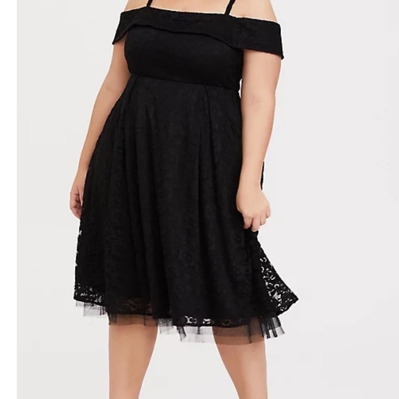 Torrid black mini skater lace off shoulder dress size 12 - Picture 3 of 7
